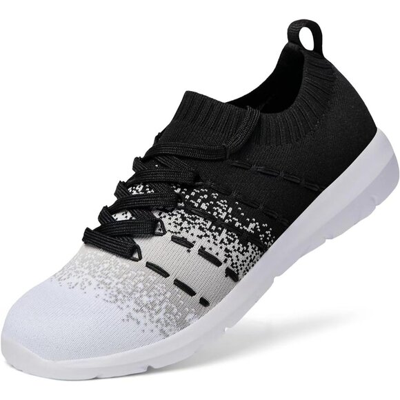 Women Black-White Running Breathable Knitting flexible Mesh Sports Shoes Sneaker - Picture 1 of 6